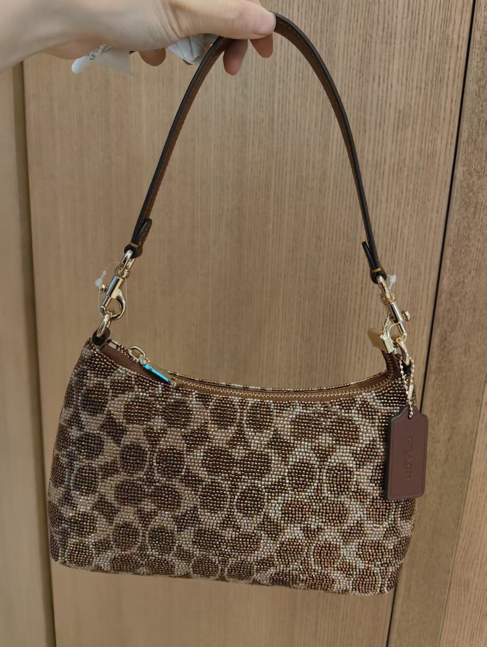 COACH Teri Shoulder Bag Signature Satin Brown Hobo Handbag